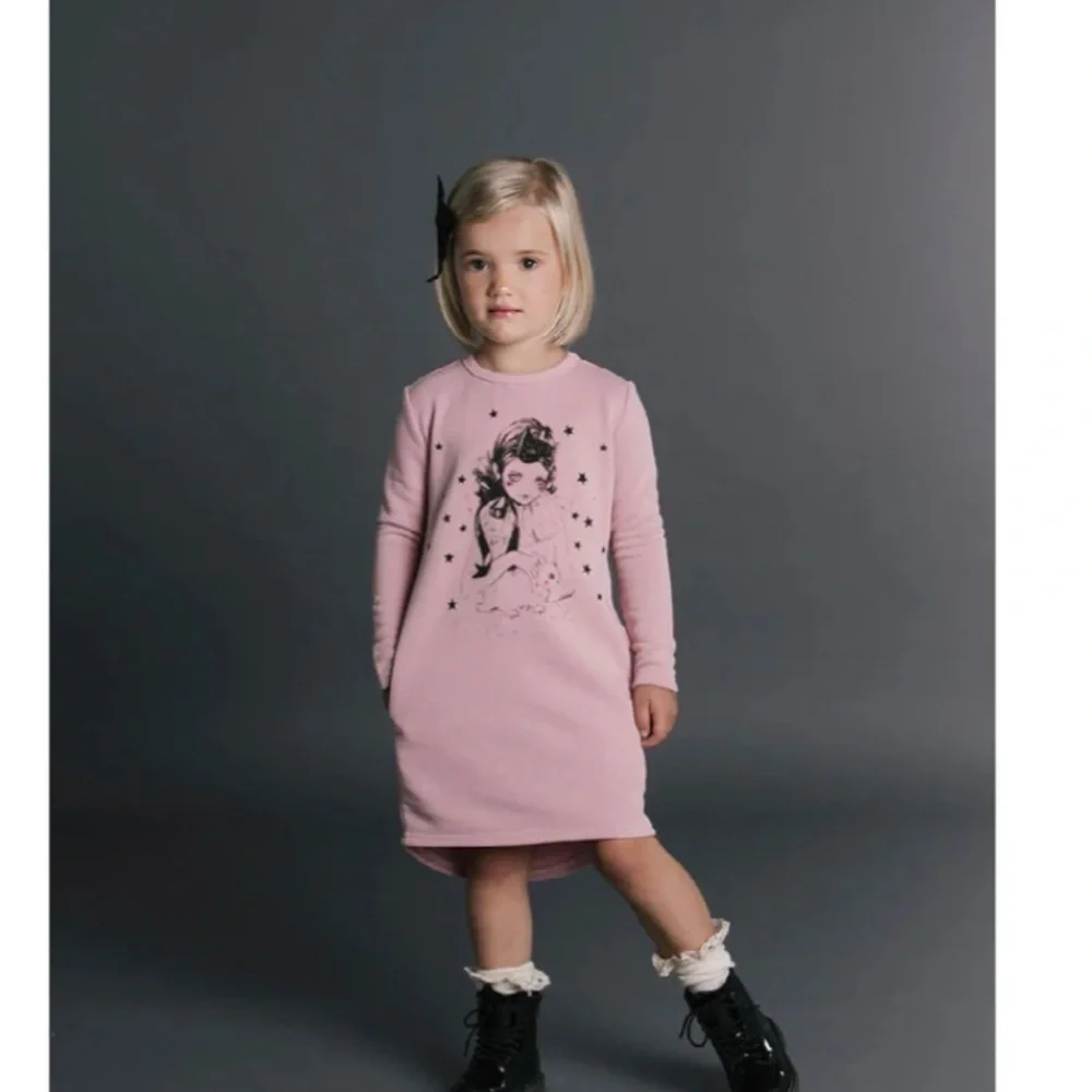 Rock Your Baby Blush Graphic Long Sleeve Dress